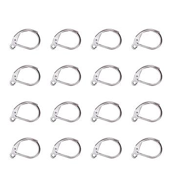 304 Stainless Steel Leverback Earring Findings, with Loop, Stainless Steel Color, 15x10x2mm, Hole: 1.5mm
