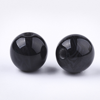 Resin Beads, Imitation Gemstone, Round, Black, 12mm, Hole: 2mm