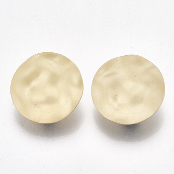 Iron Stud Earring Findings, with Steel Pins and Loop, Hammered Flat Round, Matte Gold Color, 25mm, Hole: 3.5mm, Pin: 0.7mm