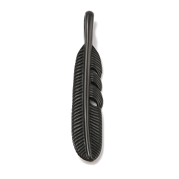 304 Stainless Steel Big Pendants, Feather Charm, Black, 70x13x5mm, Hole: 5x10mm