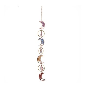 Moon Tree of Life Natural Gemstone Beads Suncatchers, Iron Oval & Round Ring for Outdoor & Garden Decor, 667x70.5x29.5mm