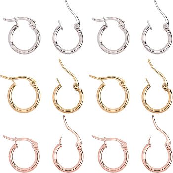 304 Stainless Steel Hoop Earrings, Mixed Color, 14~16x2mm, pin: 0.7x1mm, 12pairs/box