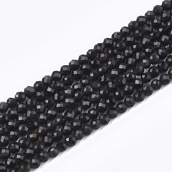 Natural Black Obsidian Beads Strands, Faceted, Round, 3mm, Hole: 0.8mm, about 139~142pcs/strand, 14.9 inch~15.3 inch