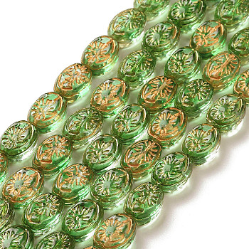 Transparent Glass Beads Strands, Oval, Lime Green, 11x8x5.5mm, Hole: 1mm, about 32pcs/strand, 13.78 inch(35cm)