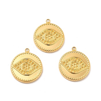 Ion Plating(IP) 304 Stainless Steel Pendant Rhinestone Settings, Flat Round with Eye, Real 18K Gold Plated, Fit for 1mm Rhinestone, 19x16x2.5mm, Hole: 1.4mm