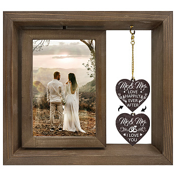 Wedding Double Sided Wooden Rotating Photo Frames with DIY Word Heart Charm, for Tabletop Decoration, Word Mr. & Mrs., 210x230x15mm