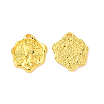 Rack Plating Alloy Pendants, Cadmium Free & Lead Free, Flower Charms with Man pattern, Golden, 20x18x2.5mm, Hole: 1.8mm