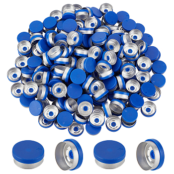 Plastic Aluminum Alloy Flip Off Cap, for Lab Sample Vial, Flat Round, Blue, 22x8.9mm