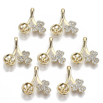 Brass Micro Pave Clear Cubic Zirconia Peg Bails Pendants, for Half Drilled Bead, Nickel Free, Flower, Real 18K Gold Plated, Clear, 17x16.5x4.5mm, Hole: 1.8mm, pin: 0.7mm(for half drilled beads)
