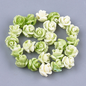 Synthetic Coral Beads, Dyed, Flower, Yellow Green, 6~7x6~7mm, Hole: 1.2mm