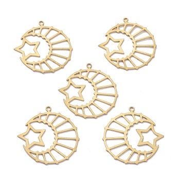 Brass Pendants, DIY Accessories, for Bracelets, Earrings, Necklaces, Moon & Star, Raw(Unplated), 28.5x27x0.7mm, Hole: 1.5mm