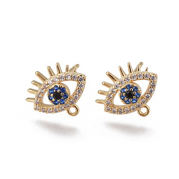 Brass Stud Earring Findings, with Loop, Micro Pave Cubic Zirconia, Eyes, Colorful, Golden, 10x12x2.5mm, Hole: 1mm, Pin: 0.8mm