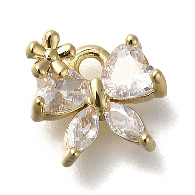 Real 14K Gold Plated Clear Bowknot Brass+Cubic Zirconia Charms