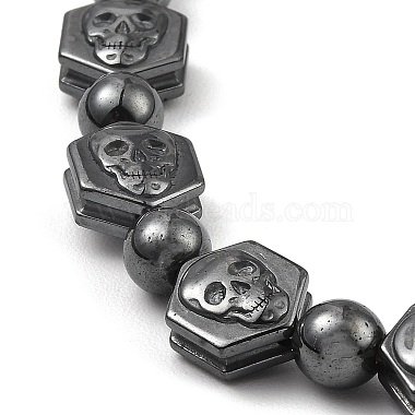 Hexagon with Skull Synthetic Non-Magnetic Hematite Beaded Necklaces for Women Men(NJEW-E097-07)-2
