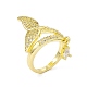 Clear Cubic Zirconia Fishtail Shape with Teardrop Charm Open Cuff Ring(RJEW-I091-19G)-1