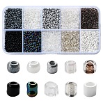 100G 10 Colors Glass Seed Beads, Round Hole, Round, Mixed Styles, Black, 2~2.5x1.5~2mm, Hole: 0.5~1mm; 10g/color(SEED-YW0002-89A)