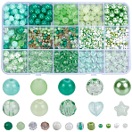 DIY Round Acrylic & Glass Beads Jewelry Making Findings Kits, Green, 2~9x2~9x1.5~9mm, Hole: 0.8~2mm(DIY-SP0003-01C)