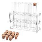 Acrylic Multi-Use Colorimetrical Cylinder Tube Display Racks, with Glass Test Tube & Cork Bottle Stoppers, Clear, 12.5~180x6~60x4~20mm(DIY-OC0013-10B)
