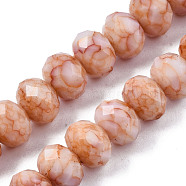 Opaque Baking Painted Glass Beads Strands, Imitation Stones, Faceted, Rondelle, Light Salmon, 13~14x10mm, Hole: 1mm, about 33pcs/strand, 13.19 inch~13.78 inch(33.5~35cm)(EGLA-N006-009C-A15)