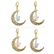 Tibetan Style Alloy Hollow Moon Pendants Decorations, Acrylic Star and Alloy Lobster Claw Clasps Charm, Mixed Color, 57mm(HJEW-JM01675)
