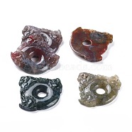 Chinese Style Natural Indian Agate Carved Pendants, Pi Xiu, 42.5~44.7x45.5~46.5x5~6.3mm, Hole: 1.8mm(G-H231-01)