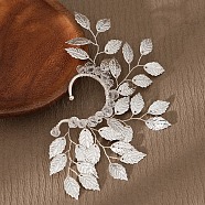 Alloy Leaf Cuff Earrings, Glass Beads Climber Wrap Around Earring for Women, Silver, 132x87~90x9mm(EJEW-P246-02S)