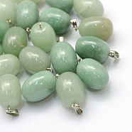 Oval Natural Green Aventurine Pendants, with Platinum Tone Brass Findings, 21~22x12~14mm, Hole: 2x7mm(G-Q433-09)