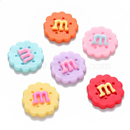 Resin Decoden Cabochons, Imitation Food, Flower shaped Biscuit, with Letter M, Mixed Color, 21~22x5mm(X-CRES-N022-18)