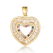 Brass Micro Pave Colorful Cubic Zirconia Pendants, Heart Charms, Real 18K Gold Plated, 21x20x2mm(ZIRC-OY001-20G)
