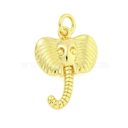 Rack Plating Brass Pendants, Cadmium Free & Lead Free, Long-Lasting Plated, Elephant, with Jump Ring, Real 18K Gold Plated, 19.5x14x2.5mm, Hole: 3mm(KK-U021-07G)