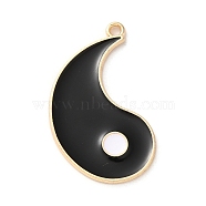Alloy Enamel Pendants, Yin-yang Charm, Golden, Black, 34x20x1.8mm, Hole: 1.8mm(ENAM-147-01B-G)