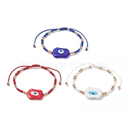 3Pcs 3 Color Evil Eye Lampwork & Glass Seed Braided Bead Bracelets Set for Women, Mixed Color, Inner Diameter: 2~3-1/2 inch(5.2~8.8cm), 1Pc/color(BJEW-JB09250)