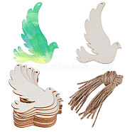 Animal Theme Unfinished Blank Wooden Pendants Set for Painting Arts, Pyrography, Home Decor, with Jute Cord, Pigeon, 12x8.3x0.2cm, Hole: 4mm, 20pcs(WOOD-WH0124-26D)