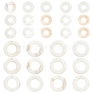 BENECREAT 60Pcs 2 Colors Natural Freshwater Shell Pendants, Ring Charms, Creamy White, 20~30x1.5~2mm, Hole: 1mm(SHEL-BC0001-027)