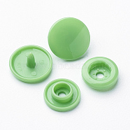 Resin Snap Fasteners, Raincoat Buttons, Flat Round, Light Green, Cap: 12x6.5mm, Pin: 2mm, Stud: 10.5x3.5mm, Hole: 2mm, Socket: 10.5x3mm, Hole: 2mm(SNAP-A057-001L)