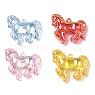 Electroplate Transparent UV Plating Acrylic Pendants, Iridescent, Horse Charms, Mixed Color, 43.5x45.5x11mm, Hole: 2.5mm(OACR-I014-08)