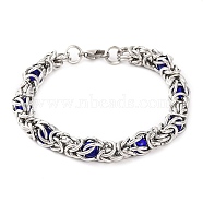 304 Stainless Steel String Bag Chain Bracelets for Women, with Blue Acrylic Beads, Stainless Steel Color, 8-7/8 inch(22.4cm)(BJEW-G711-07P)