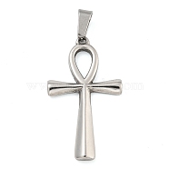 304 Stainless Steel Pendants, Ankh Cross Charm, Antique Silver, 44x24.5x2.5mm, Hole: 9.5x5.5mm(STAS-B057-01AS)