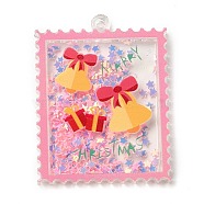 Christmas Acrylic Pendants, with Paper, Stamp, Christmas Bell, 49x38x4mm, Hole: 2.4mm(MACR-D077-01E)