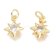 Brass Micro Pave Clear Cubic Zirconia Charms, with Jump Ring, Star, Golden, 10.5x7.5x2.5mm, Hole: 1.5mm, Jump Rings: 3.5x0.8mm(KK-M206-38G)