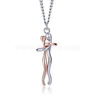 Hug Jewelry, Brass Embrace Couple Pendant Necklace with 316 Surgical Stainless Steel Chains for Valentine's Day, Platinum & Rose Gold, 17.72 inch(45cm)(JN1068C)