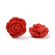 Handmade Lampwork Flower Beads, Rose, Red, 18x18x9.5mm, Hole: 1~1.6mm(LAMP-C004-05F)