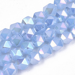 Electroplate Glass Beads Strands, Imitation Jade, AB Color Plated, Faceted, Round, Cornflower Blue, 6x6x6mm, Hole: 1mm, about 100pcs/strand, 22.24 inhes(56.5cm)(X-EGLA-T019-07D)