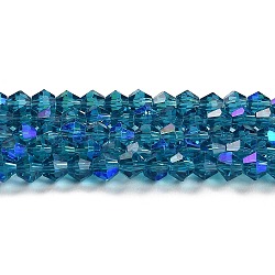 Transparent Electroplate Glass Beads Strands, AB Color Plated, Faceted, Bicone, Steel Blue, 2mm, about 162~185pcs/strand, 12.76~14.61 inch(32.4~37.1cm)(GLAA-F029-2mm-D01)