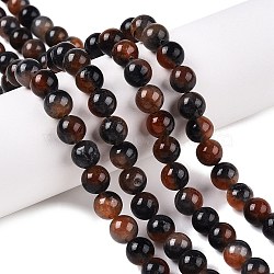 Dyed Natural White Jade Beads Strands, Two Tone, Round, Coconut Brown, 8x8mm, Hole: 0.9mm, about 47~48pcs/strand, 15.16~15.72''(38.5~39.3cm)(G-T138-8mm-210-14)