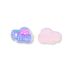 Plate Transparent Acrylic Cabochons, with Printed Omg, Medium Slate Blue, 16x22.5x2.5mm(OACR-N135-21)