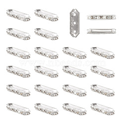 100Pcs 3-Hole Iron Grade A Rhinestone Bridge Spacers, Hexagon, Crystal Rhinestone, Silver, 21x7x4mm, Hole: 1.5mm(RB-SW0001-02)