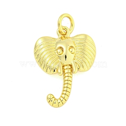 Rack Plating Brass Pendants, Cadmium Free & Lead Free, Long-Lasting Plated, Elephant, with Jump Ring, Real 18K Gold Plated, 19.5x14x2.5mm, Hole: 3mm(KK-U021-07G)