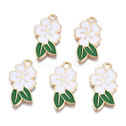 Alloy Enamel Pendants, Cadmium Free & Lead Free, Light Gold, Flower, White, 24.5x14.5x1.5mm, Hole: 2mm(ENAM-Q446-002F-RS)