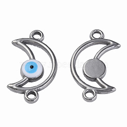 304 Stainless Steel Enamel Connector Charms, Stainless Steel Color, Moon with Evil Eye, White, 20.5x12x3mm, Hole: 1.8mm(STAS-N087-61-02P)